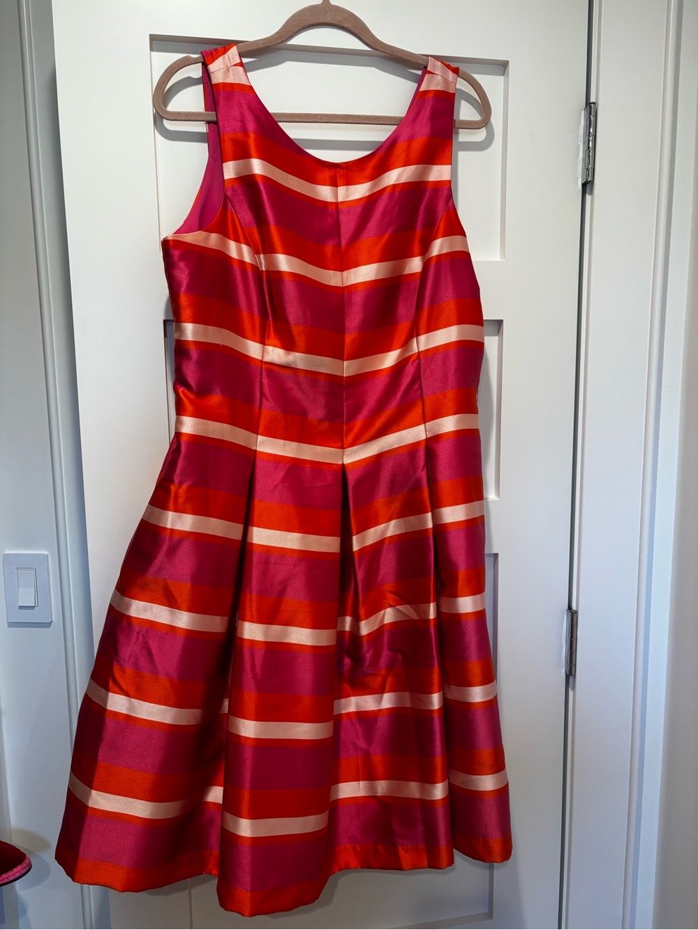 1901 Pink and Orange Striped Fit-and-Flare Midi Dress